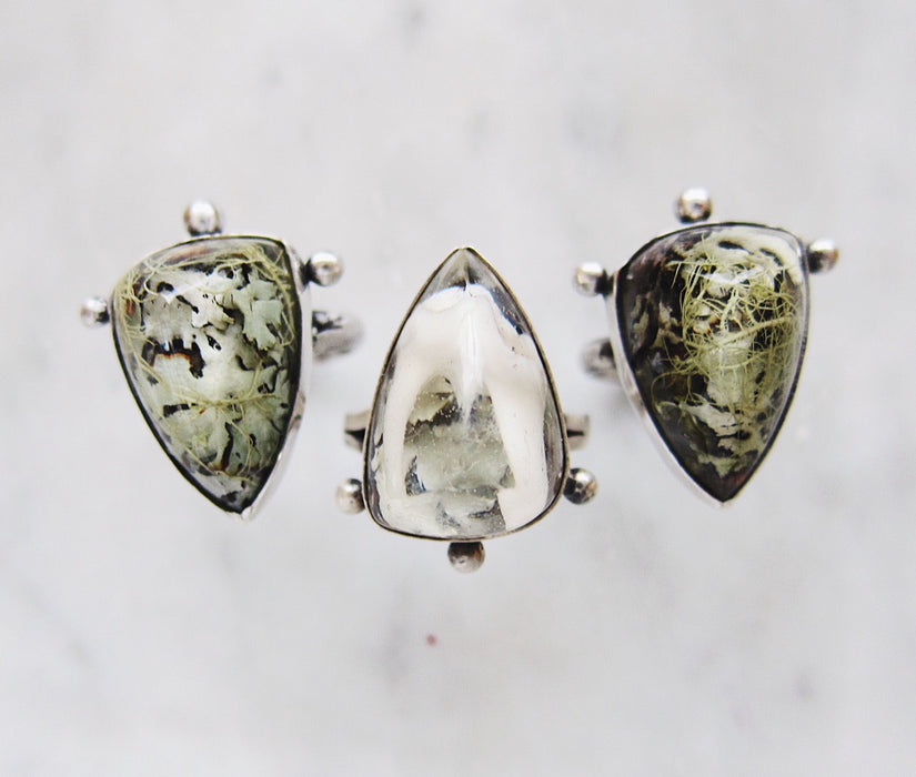 Lichen and Tooth Pyramid Ring - choose your 'stone'