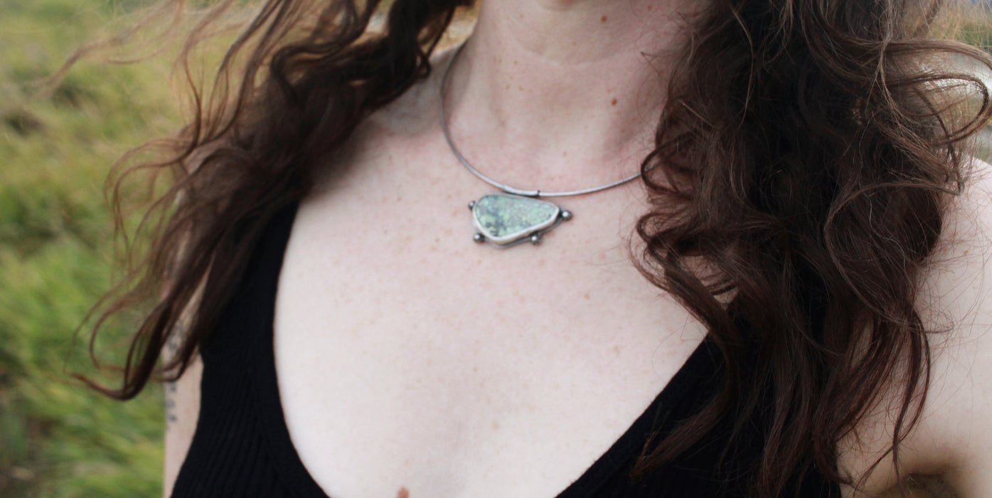 Athena Variscite and Sterling Silver Pendant on Omega Chain