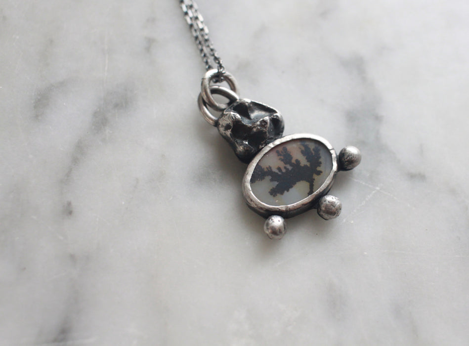 Dendritic Agate Slice and Cast Sterling Tooth Pendant