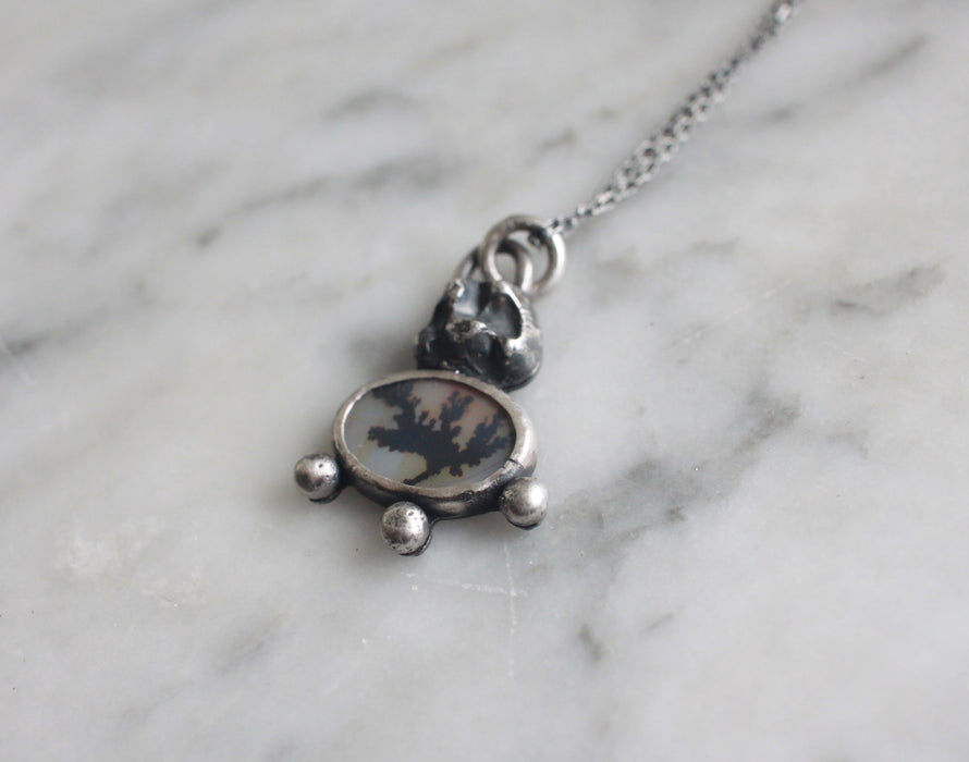Dendritic Agate Slice and Cast Sterling Tooth Pendant