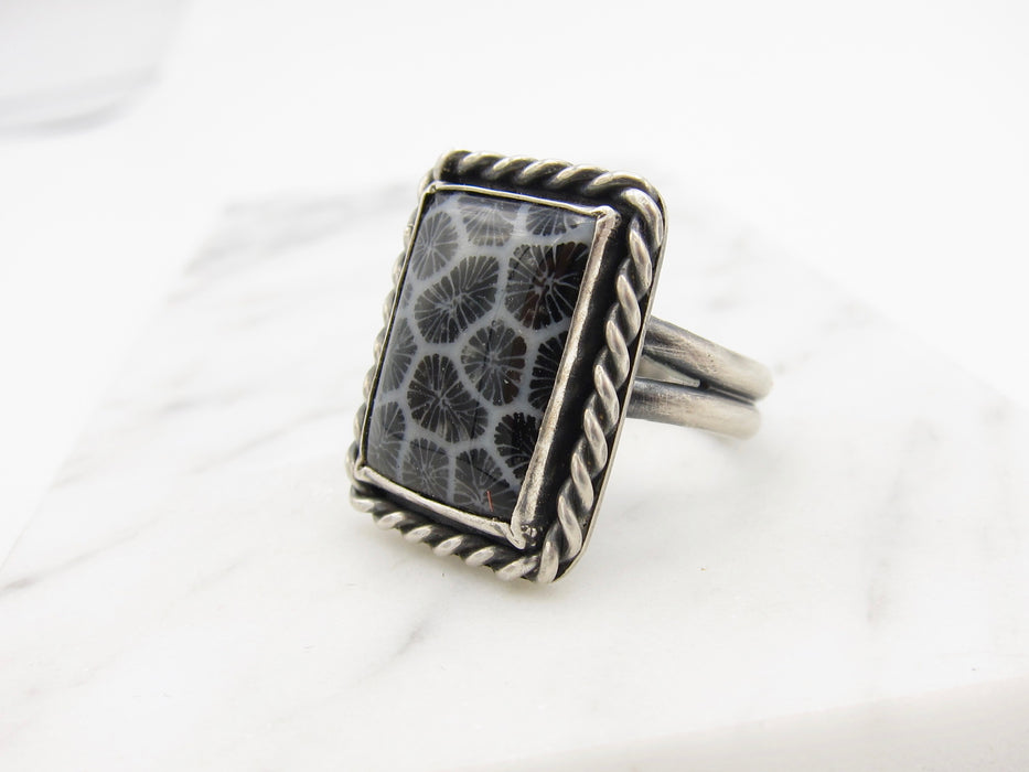 Fossilized Coral Ring size 9-9.25 US