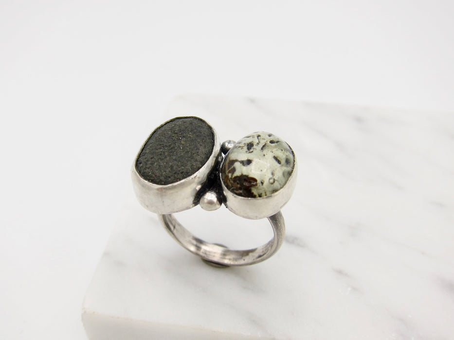 Stone and Lichen Sterling Ring - size 8.25 US