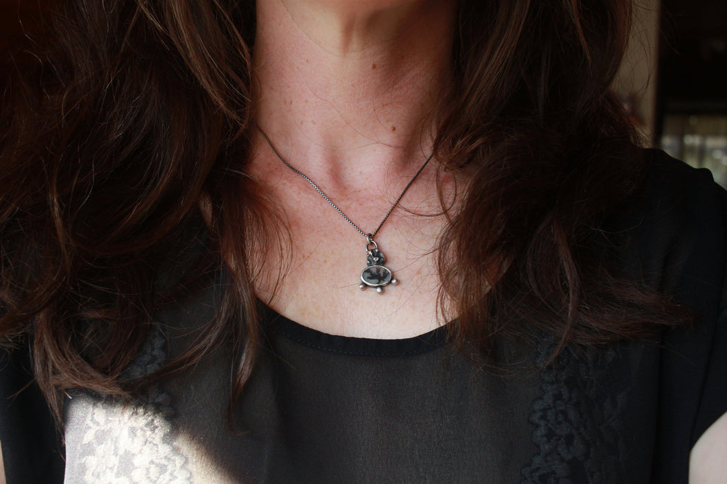 Dendritic Agate Slice and Cast Sterling Tooth Pendant