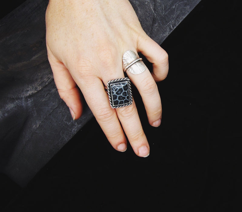 Fossilized Coral Ring size 9-9.25 US