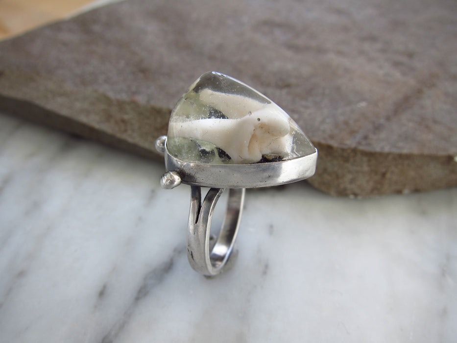 Lichen and Tooth Pyramid Ring - choose your 'stone'