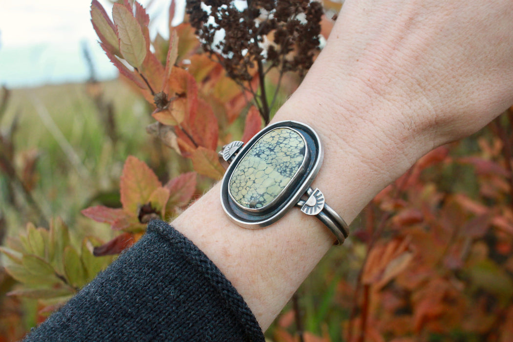 Tree Frog Variscite and Sterling Silver Statement Cuff (small)