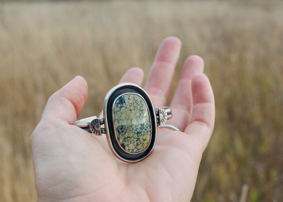 Tree Frog Variscite and Sterling Silver Statement Cuff (small)