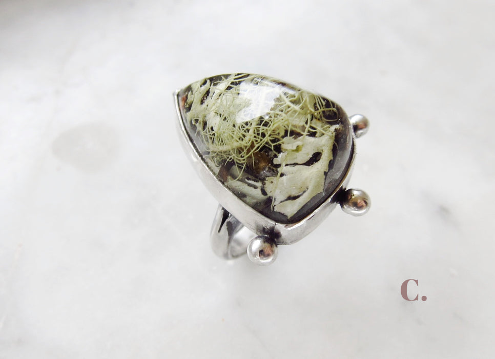 Lichen and Tooth Pyramid Ring - choose your 'stone'