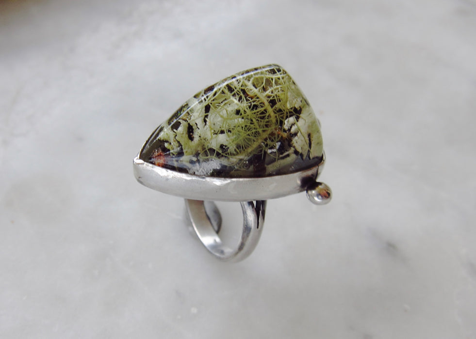 Lichen and Tooth Pyramid Ring - choose your 'stone'