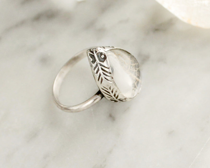 Medium Pear Leaf Skeleton Pools of Light Ring - stamped - size US 7.75