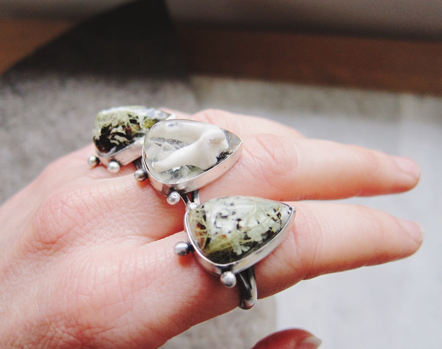 Lichen and Tooth Pyramid Ring - choose your 'stone'