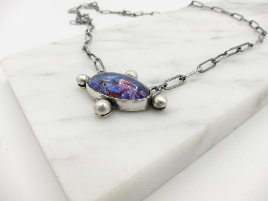Amazon.com: Synthetic Mexican Opal Necklace Dragons Breath Fire Czech Glass  Amulet Color Changing Gunmetal Silver or Copper Locket 18 inch chain :  Handmade Products